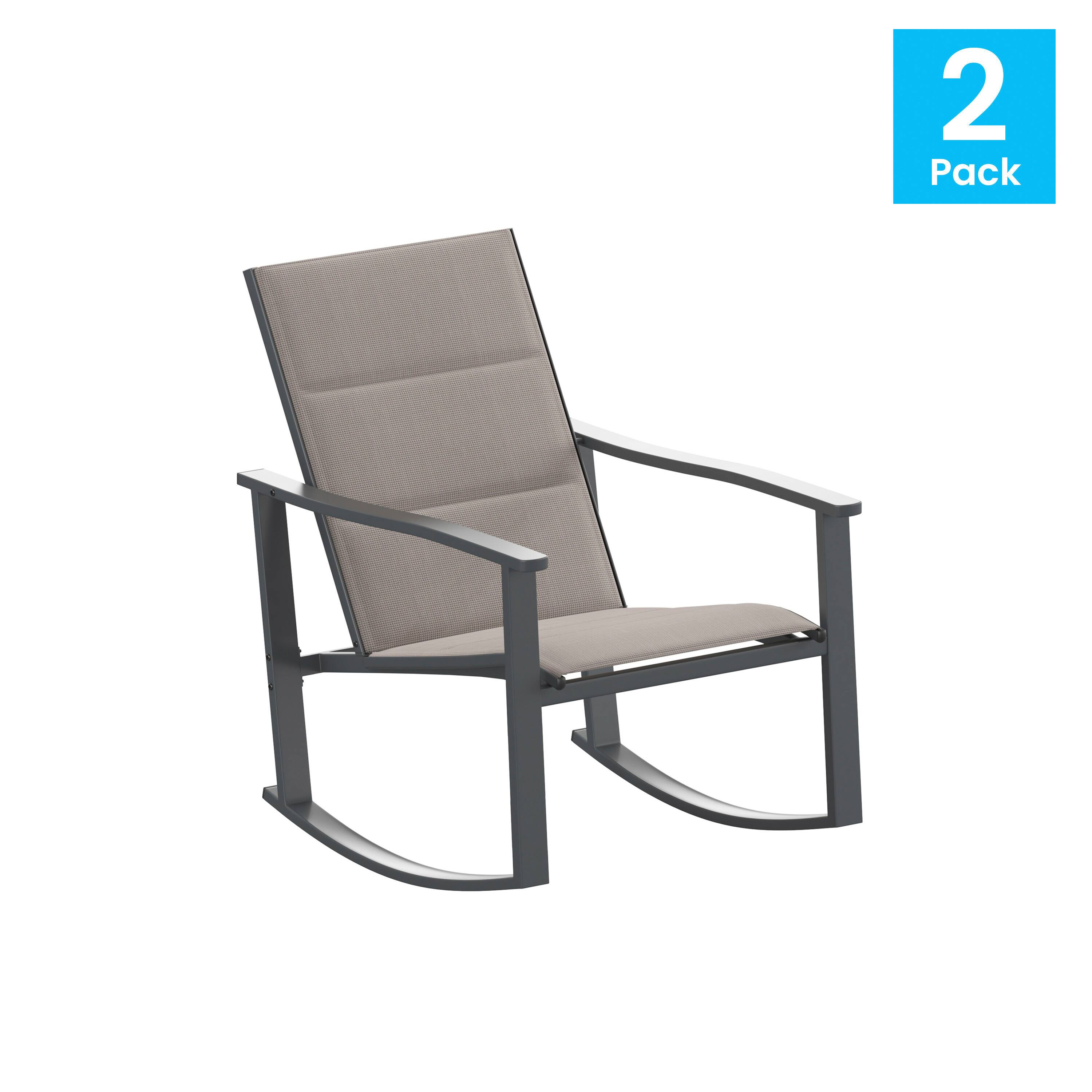 Alt View 1. Emma + Oliver - Braelin Set of 2 Outdoor Rocking Chairs with Flex Comfort Material and Metal Frame - Brown.