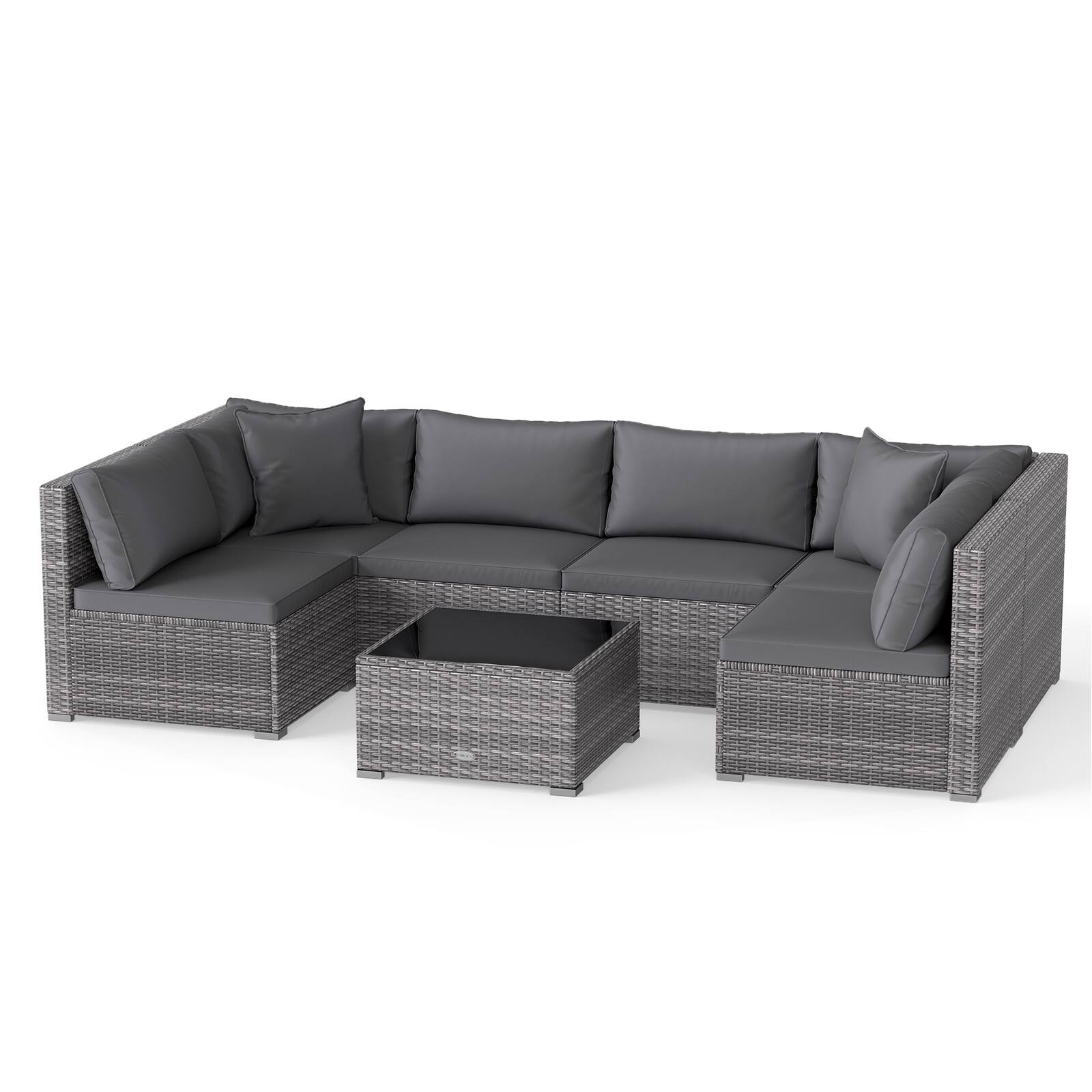 Alt View 1. Costway - 7PCS Patio Rattan Furniture Set Sectional Sofa Cushioned Garden - Gray.