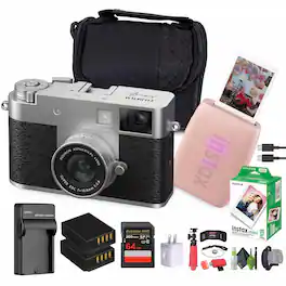 Fujifilm - X Digital Camera , MINI LINK 3 Smartphone Printer(Rose Pink) - Silver