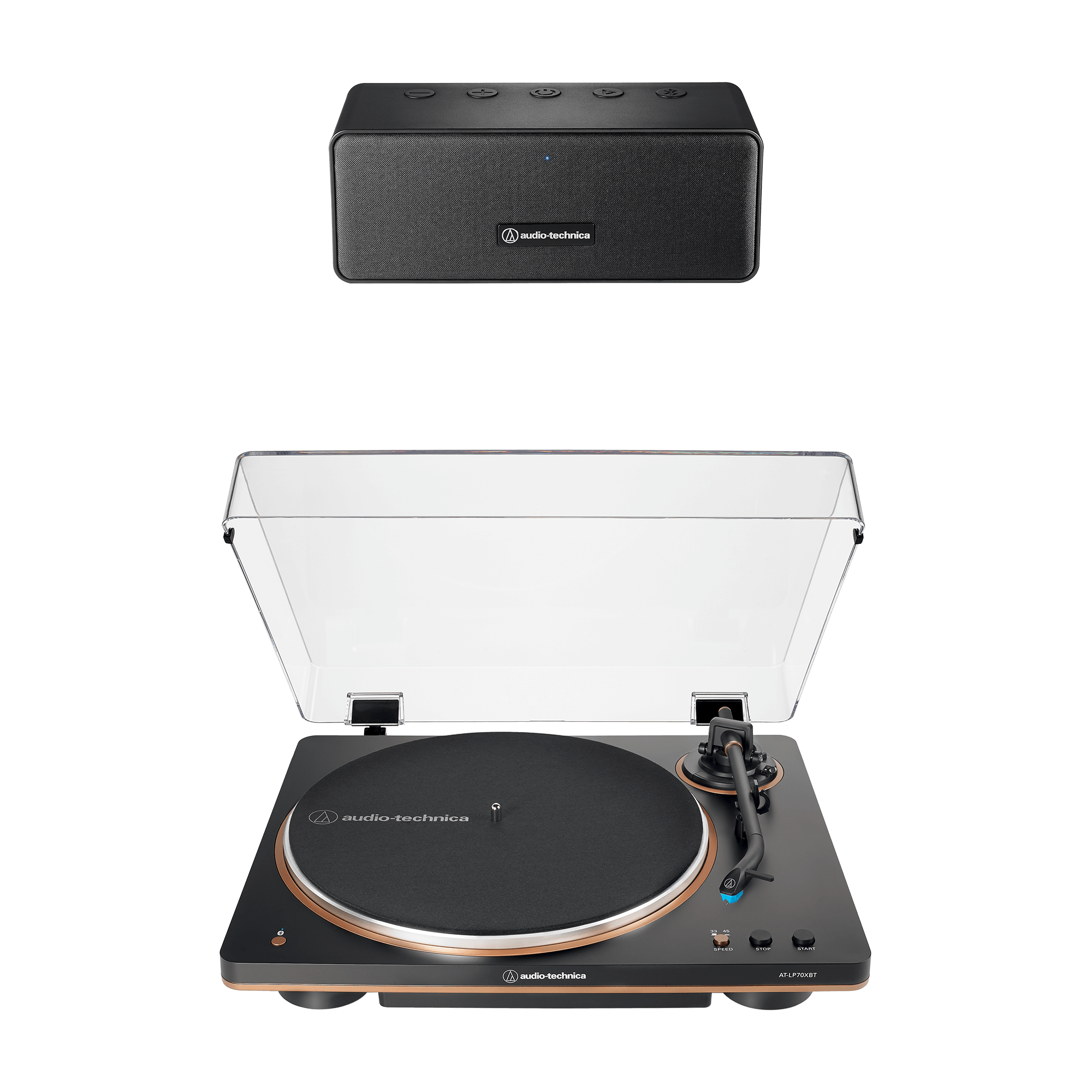 Audio-Technica - AT-LP70XBTBZP2 Automatic Wireless Belt-Drive Turntable and Speaker Bundle