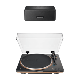 Audio-Technica - AT-LP70XBTBZP2 Automatic Wireless Belt-Drive Turntable and Speaker Bundle