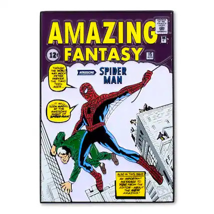 AMAZING FANTASY
12¢
15 AUG
INTRODUCING SPIDER-MAN
THOUGH THE WORLD MOCKS ME, PETER PARKER, THE TIMID TEENAGER...
IT WILL SOON MARVEL AT THE AWESOME MIGHT OF SPIDER-MAN!
ALSO IN THIS ISSUE:
AN IMPORTANT MESSAGE TO YOU FROM THE EDITOR--ABOUT THE NEW AMAZING!
BY THE AUTHORITY OF THE CODE AUTHORITY