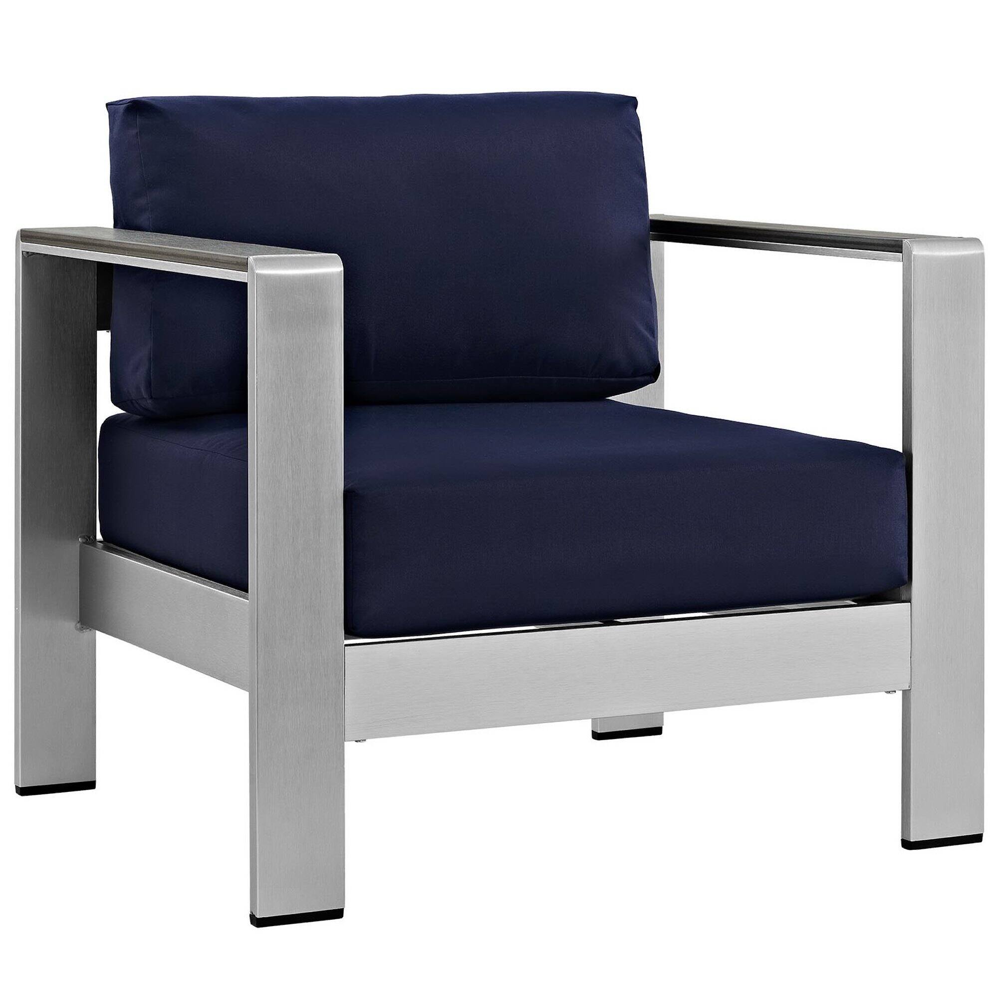Left. Modway - Shore 4 Piece Outdoor Patio Aluminum Sectional Sofa Set by Modway - Silver Navy.