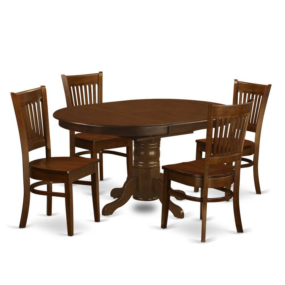 Back. East West Furniture - 5 Pc set Kenley Dining Table with a Leaf and 4 Wood Kitchen Chairs - Espresso.