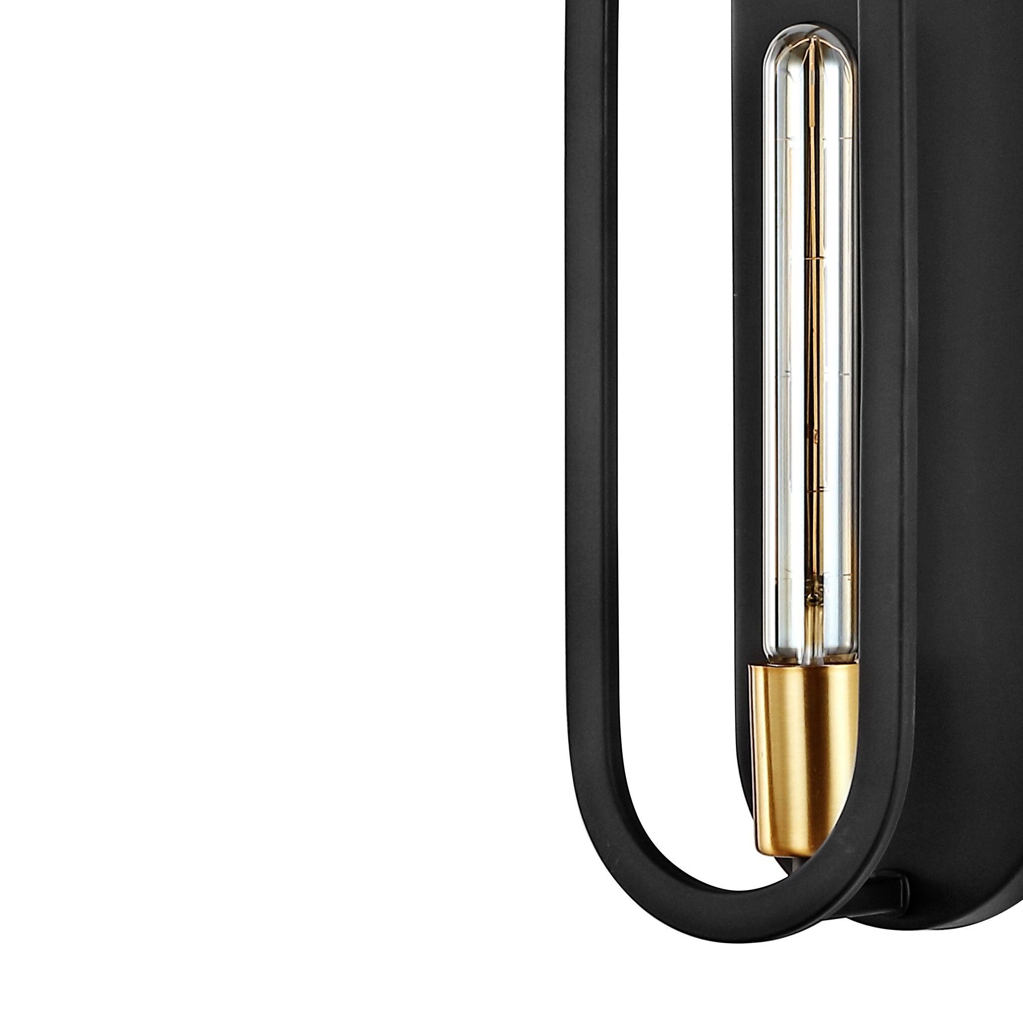 Alt View 3. Jonathan Y - Emilia 4.75" 1-Light Bohemian Farmhouse Iron LED Sconce, Black/Brass Gold - Black/Brass Gold.