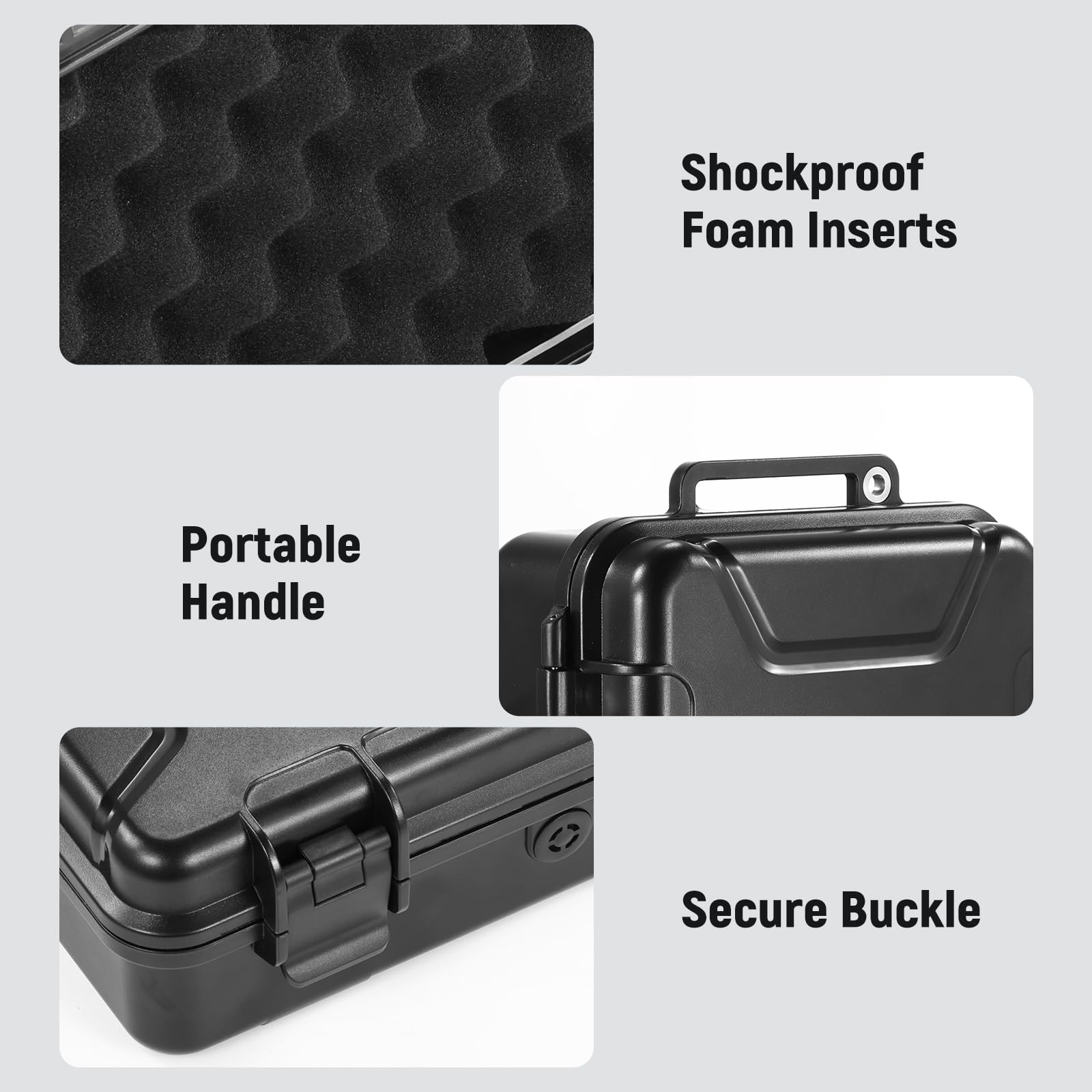 - Shockproof Foam Inserts
- Portable Handle
- Secure Buckle