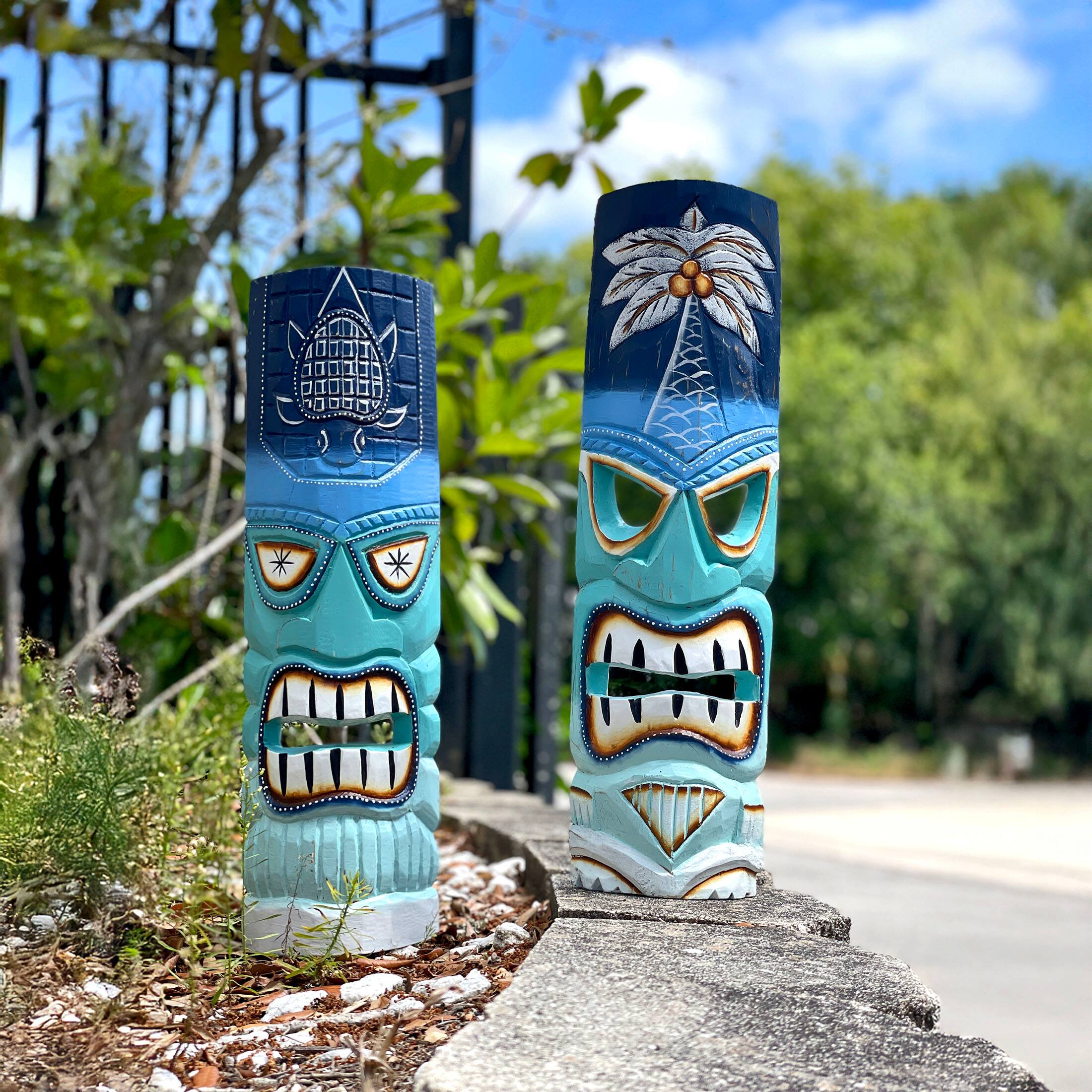 Alt View 4. Chesapeake Bay - Set of 2 - 20" Blue & Green Tiki Masks Wood Wall Decor Indoor/Outdoor Accent - Blue.