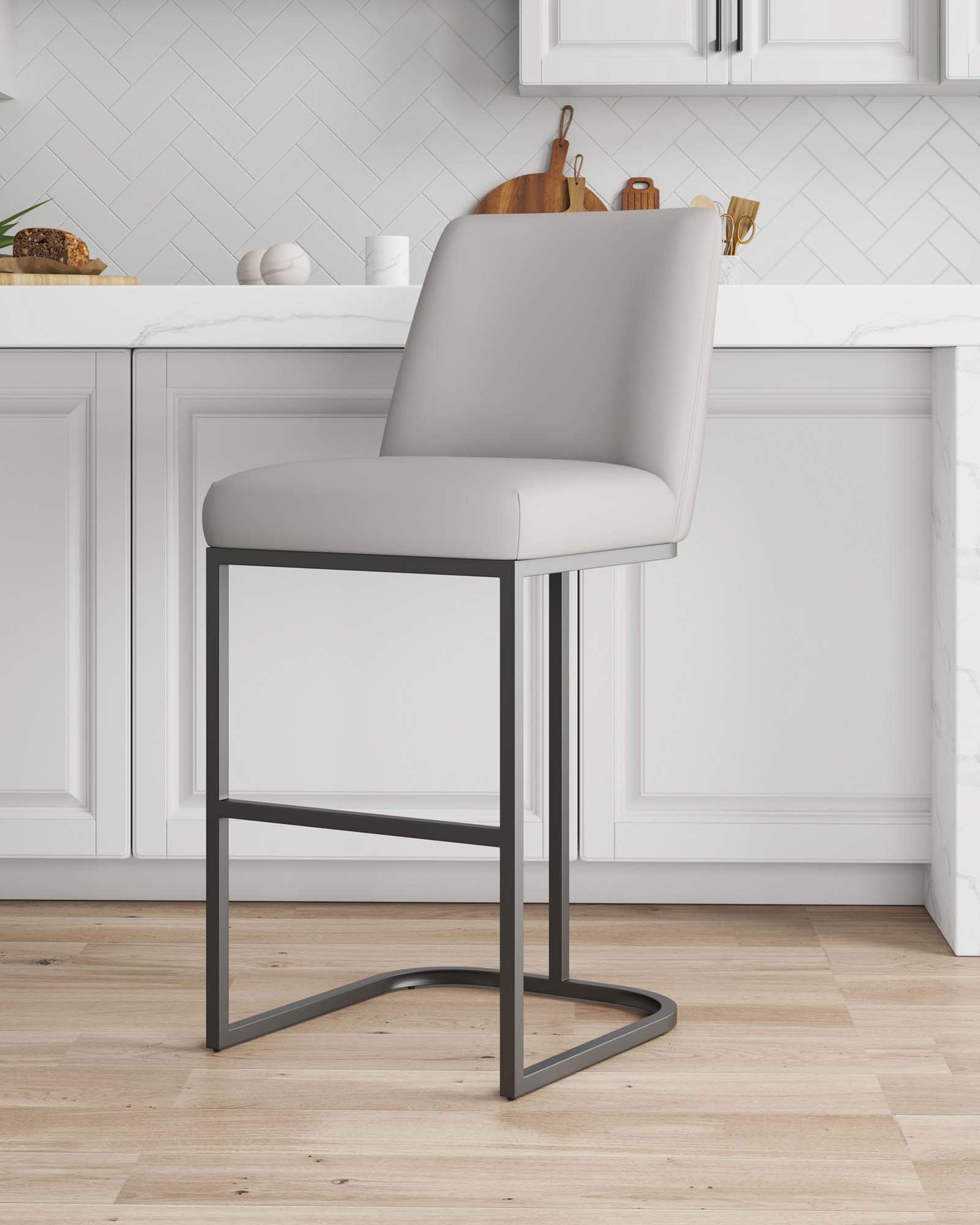 Angle. Manhattan Comfort - Serena Modern Metal Upholstered Barstool - Light Gray.