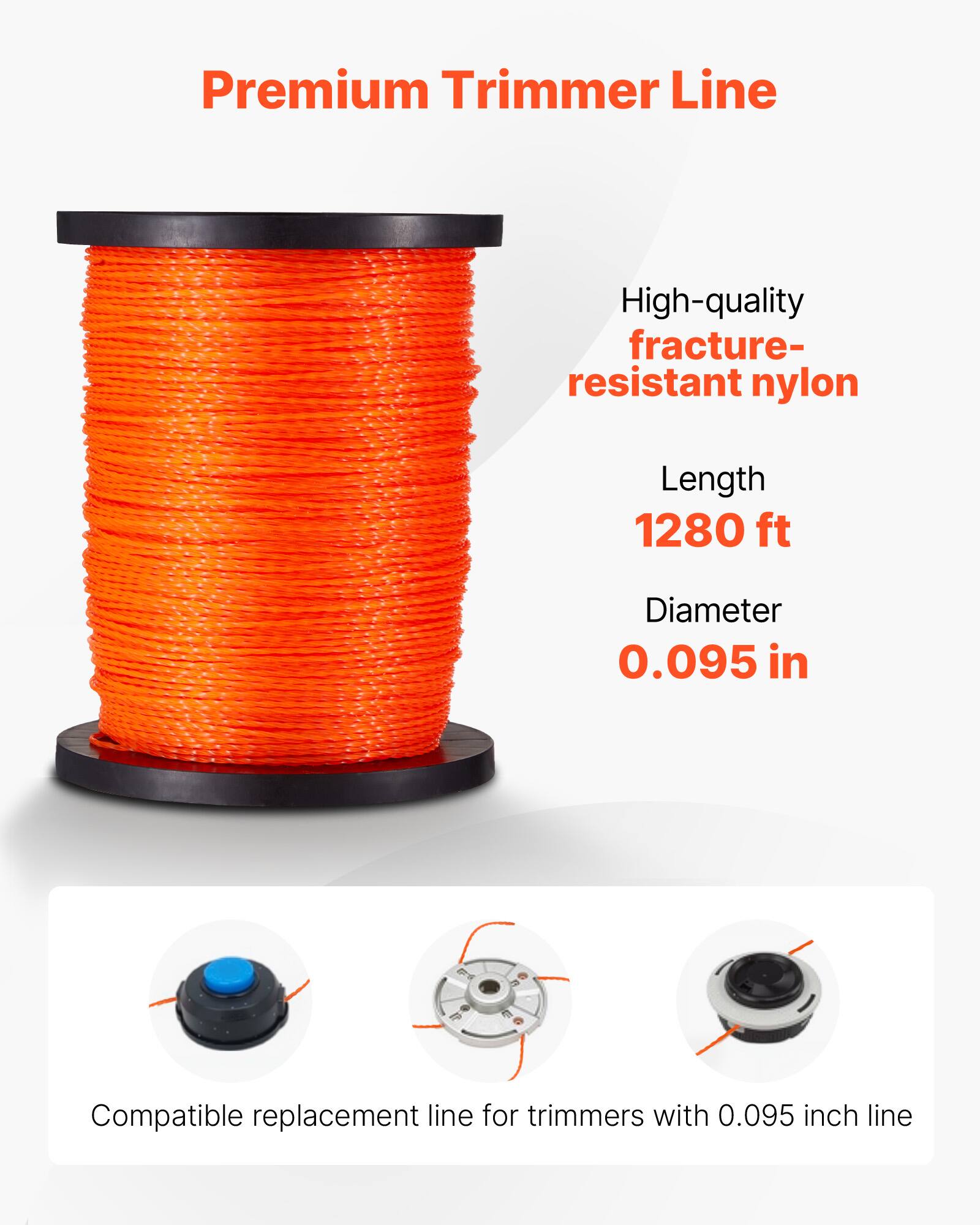 Premium Trimmer Line

High-quality fracture-resistant nylon

Length 1280 ft

Diameter 0.095 in

Compatible replacement line for trimmers with 0.095 inch line