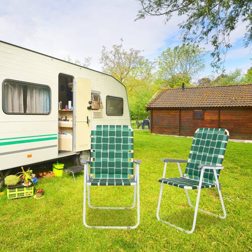 Alt View 8. Winado - 2PCS 37in Portable Folding Beach Chairs, Patio Lawn Webbed Strap Camping Chairs for Indoor/Outdoor Yard Garden Beach - Dark Green Stripe.