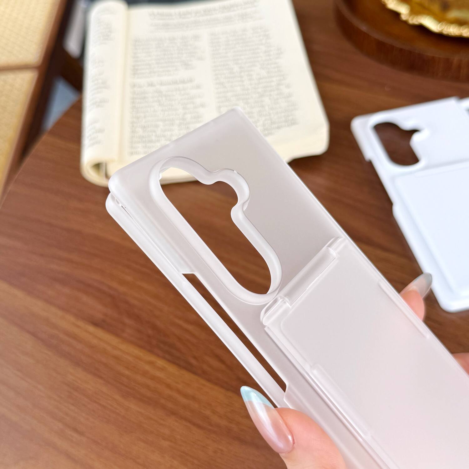 Angle. Dteck - Matte Case for Samsung Galaxy Z Fold7,Foldable Card Holder Kickstand,Shockproof Slim Hard Back Cover - Black.