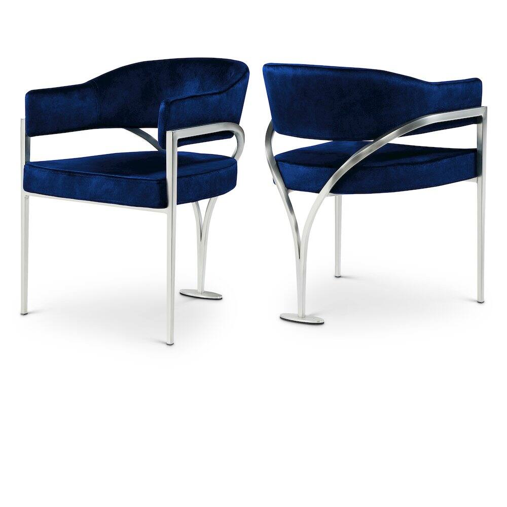 Meridian Furniture - Madelyn Navy Velvet Dining Chair, Set of 2 - Blue