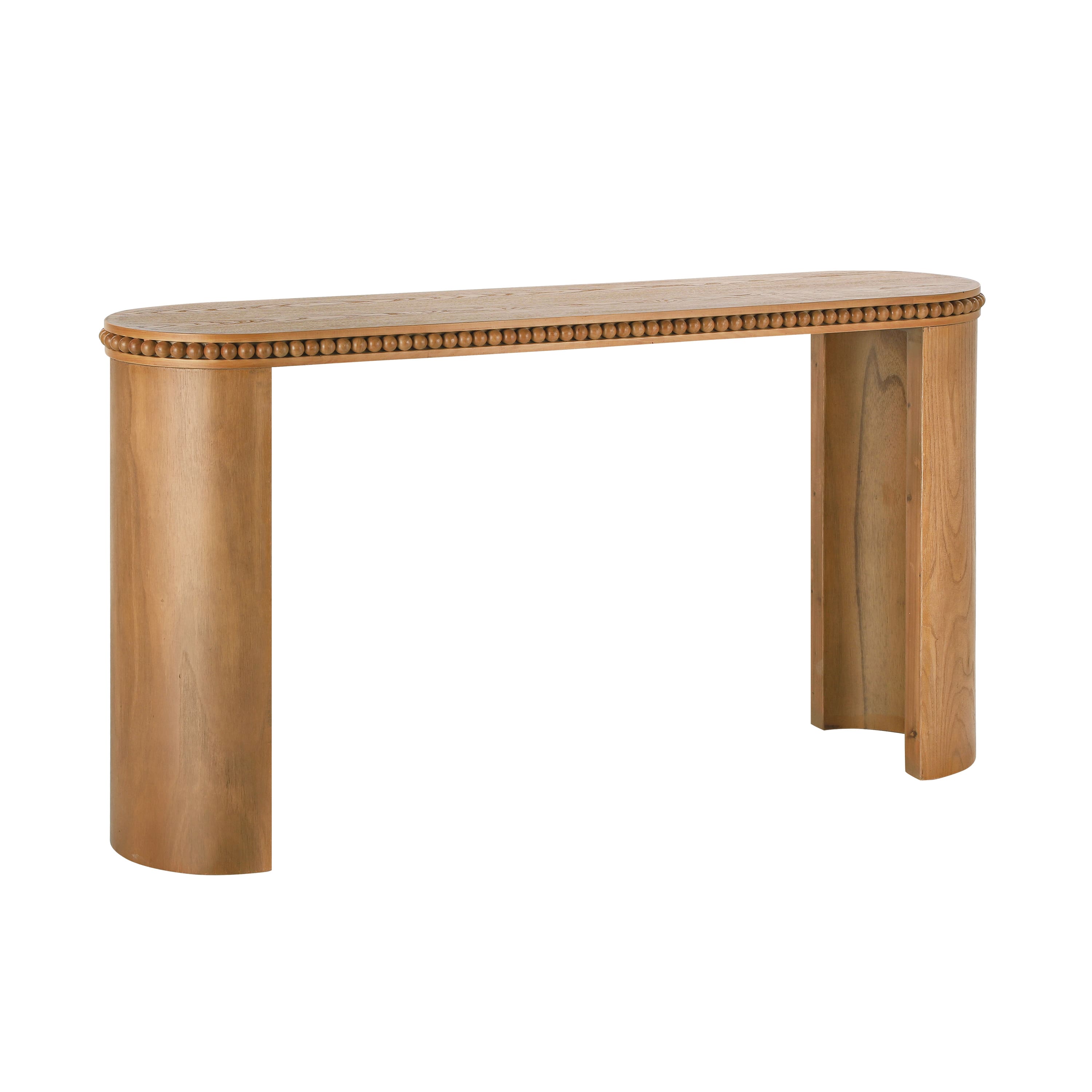 Spaco - Vintage Console Table with Beaded Trim and Reversible Curved Legs, Wood Veneer Finish for Hallway Living Room Sofa - Brown