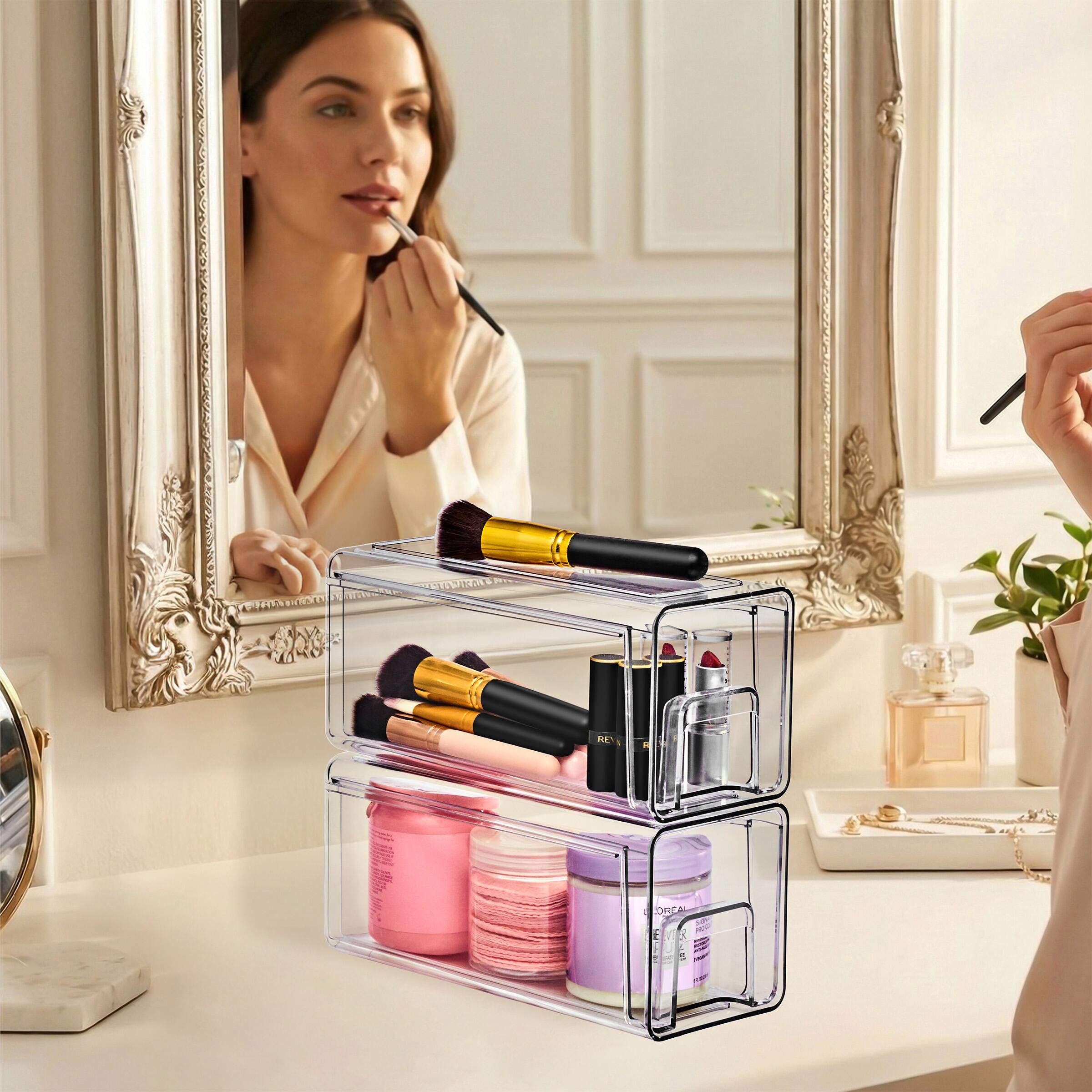 Left. Sorbus - Sorbus Small Clear Stackable Storage Drawers – 2-Pack Plastic Organizer Bins with Handles – Pull-Out Stackable Drawers - Clear.