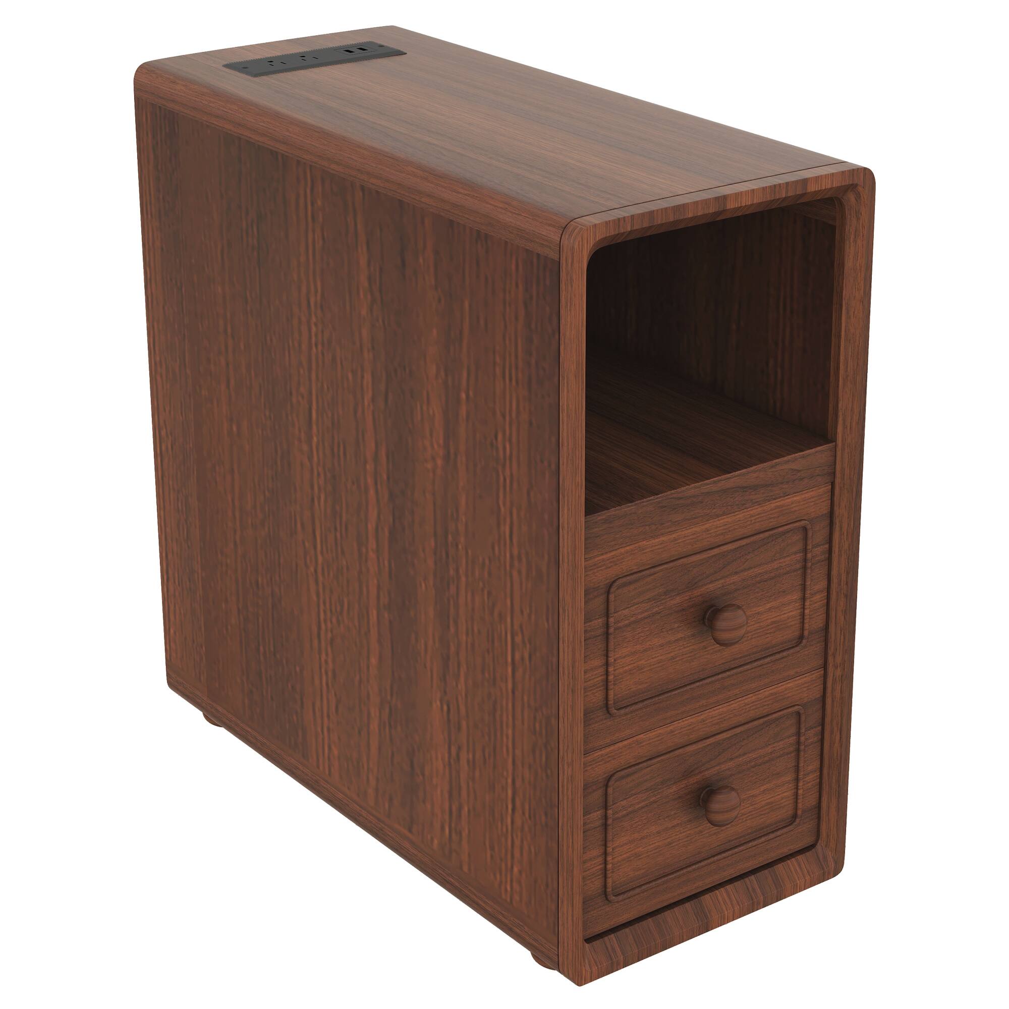 Alt View 4. Spaco - Spaco Nightstand 2 with Drawers and Open Shelves, Corner Table, Tall End Table for Small Spaces, Bedroom - Walnut.