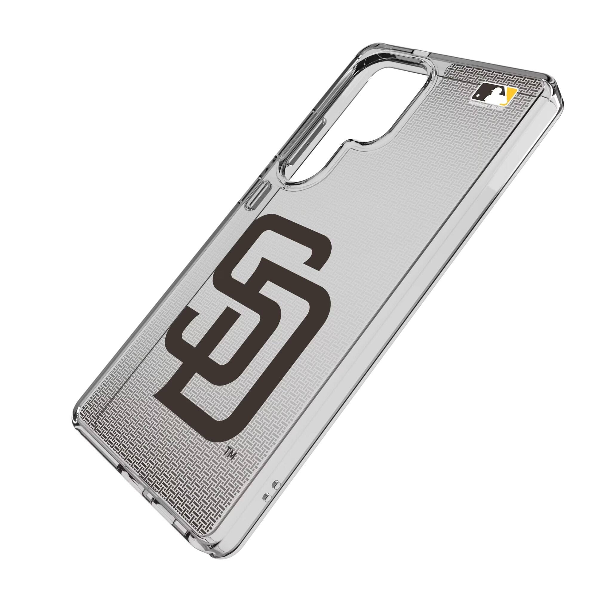 Alt View 1. Keyscaper - San Diego Padres Linen Logo Galaxy Clear Case - S24 Plus - Multicolor.