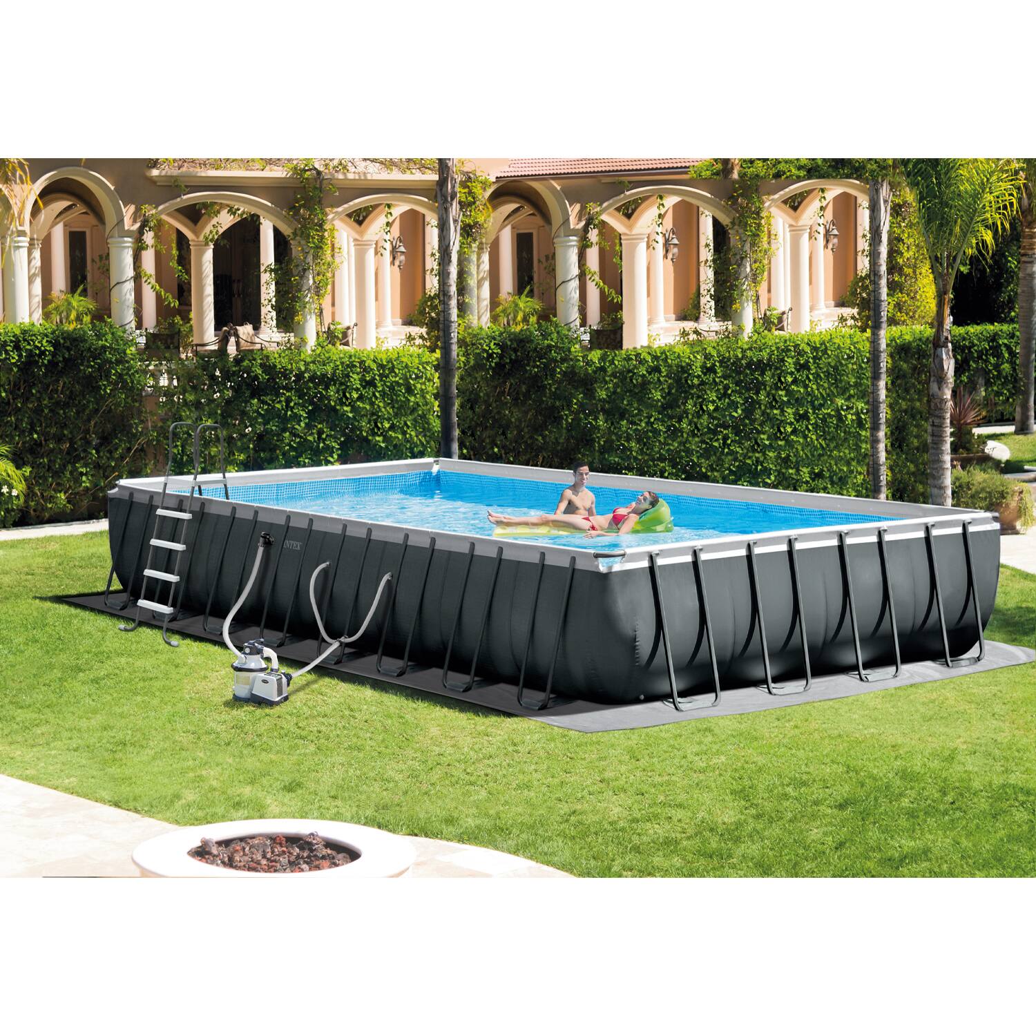 Alt View 22. Intex - 32' x 16' x 52" Rectangular Frame Swimming Pool with Pump - Gray.