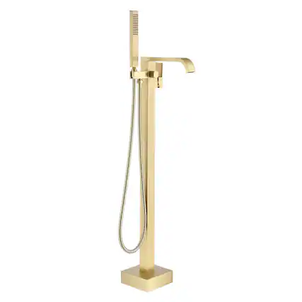 Front. Boyel Living - Freestanding Floor Mount Single Handle Bath Tub Filler Faucet with Handheld Shower in Brushed Gold - Brushed Gold.