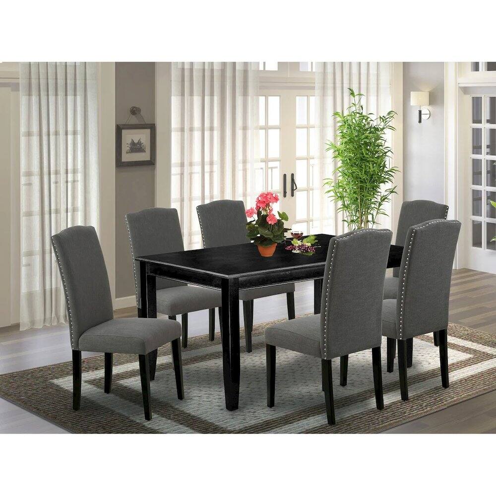 Alt View 6. East West Furniture - 7 Piece Modern Dining Table Set Consist of a Rectangle Wooden Table and 6 Dark Gotham Linen Fabric Upholstered Chairs - Black.