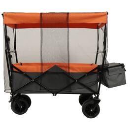 Mondawe - 480lbs Collapsible Wagon Utility Carts w/ Mosquito Net, Ice Pack, Removable Canopy - Orange