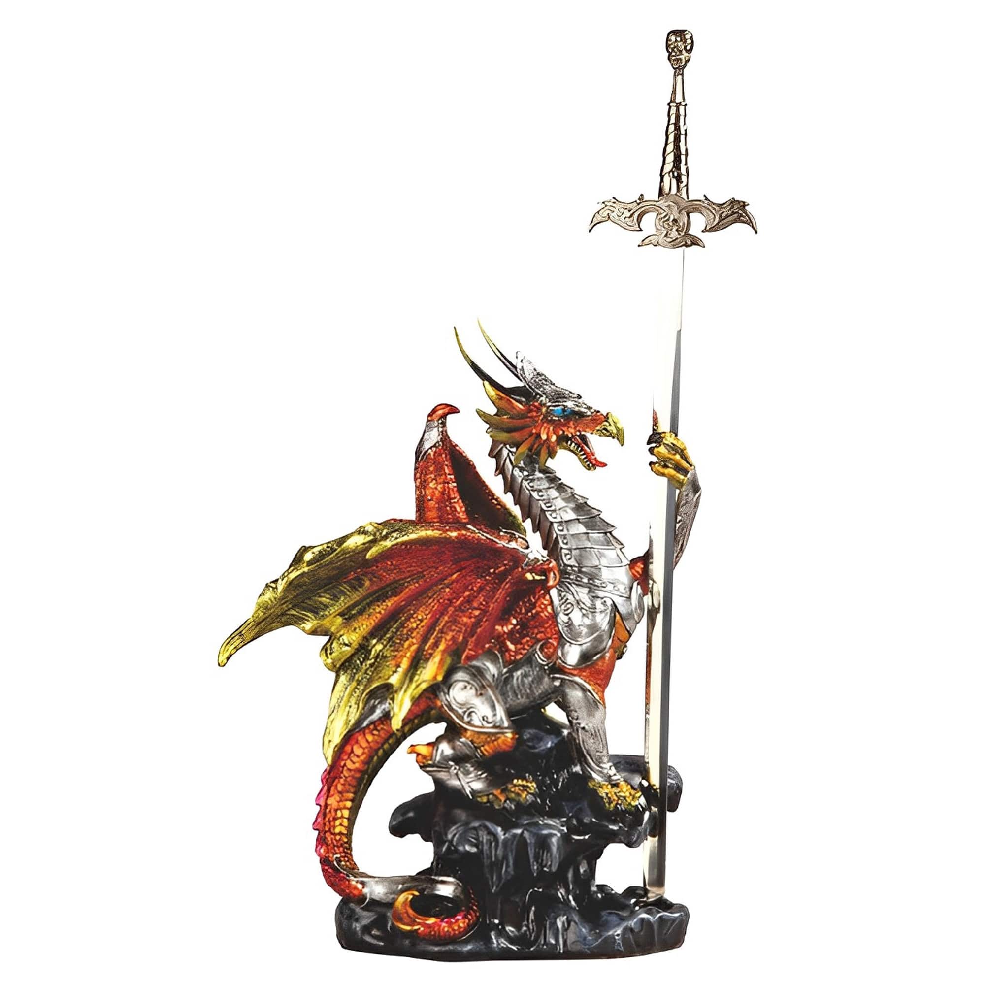 FC Design - 18"H Dragon with Sword Sitting Figurine Statue Office/Computer Desk Tabletop Medieval Gaming Home Decor Gift - Multi-Color