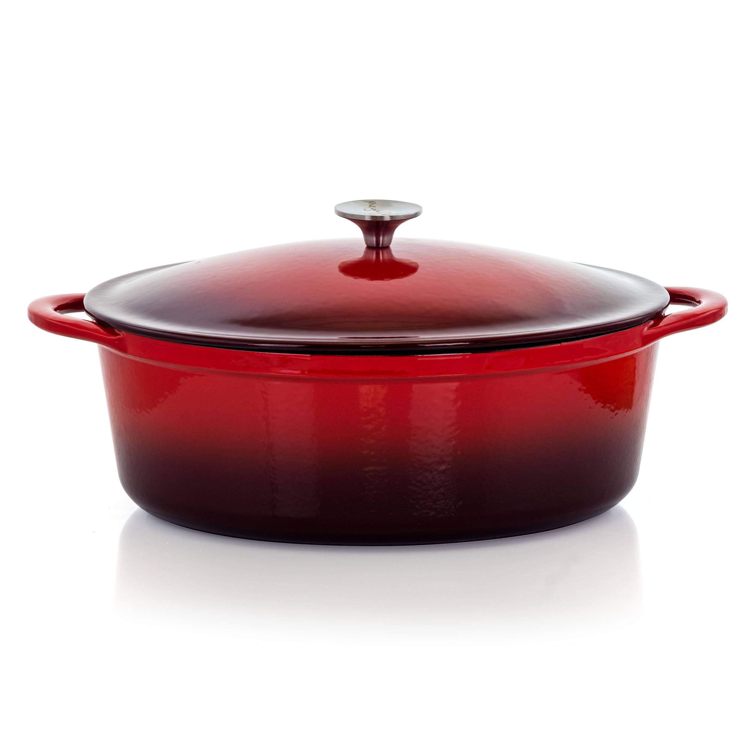 Alt View 9. MegaChef - MegaChef 7 Quarts Oval Enameled Cast Iron Casserole in Red - Red.