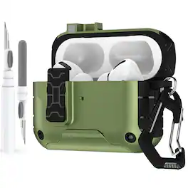 Dteck - Case for Airpods Pro 2nd Gen (2022) with Magnetic Lock,Phone Stand & Carabiner,Shockproof Earbuds Cover with Cleaner Kit - Green