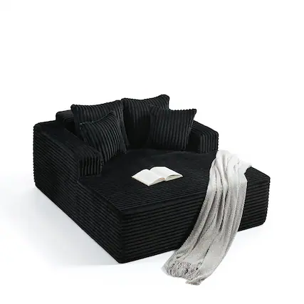 Front. Acekool - 54.3"W Oversized Chaise Lounge Chair Indoor, with 4 Pillows - Black.