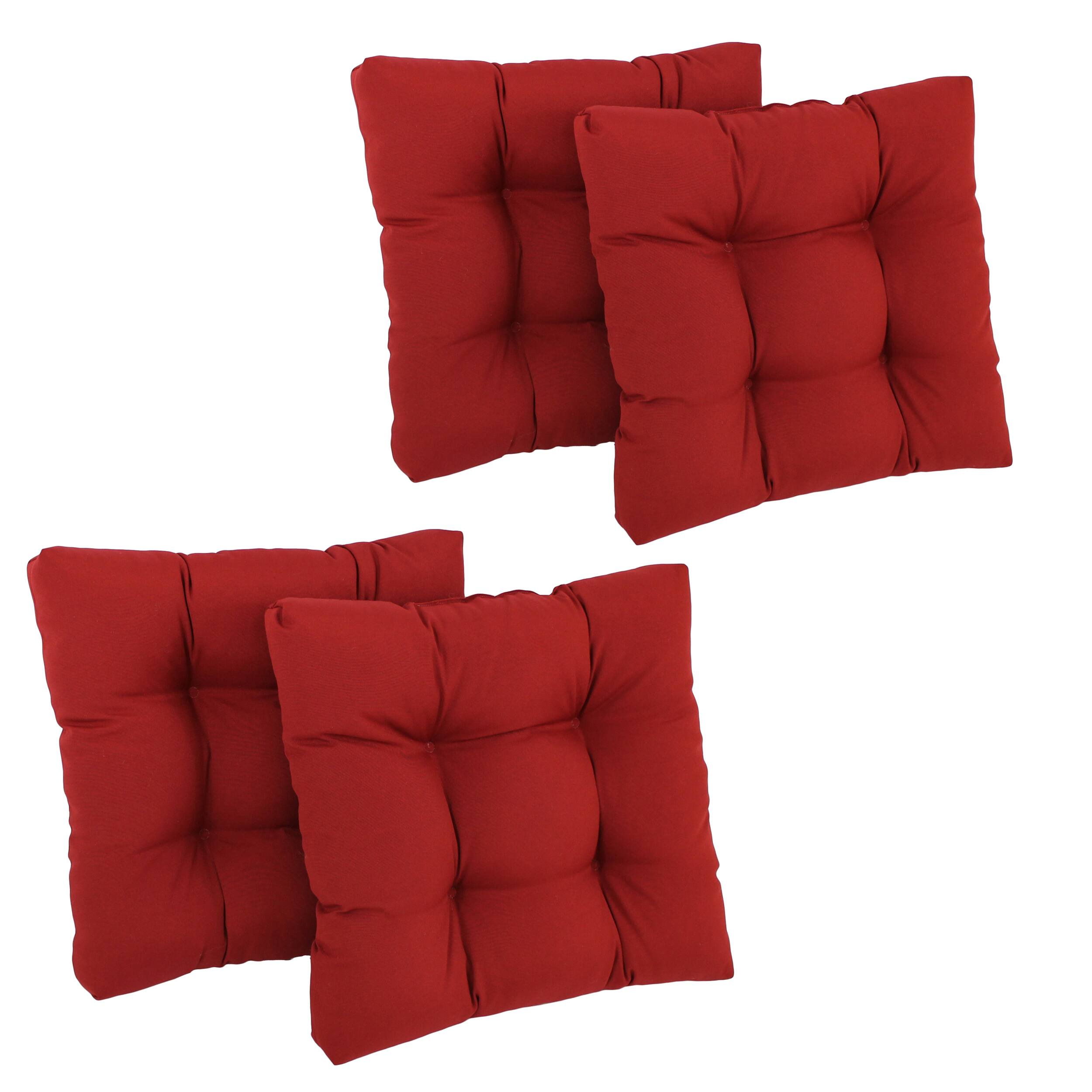 Front. Blazing Needles - 19-inch Squared Twill Tufted Dining Chair Cushion (Set of Four) - Ruby Red.