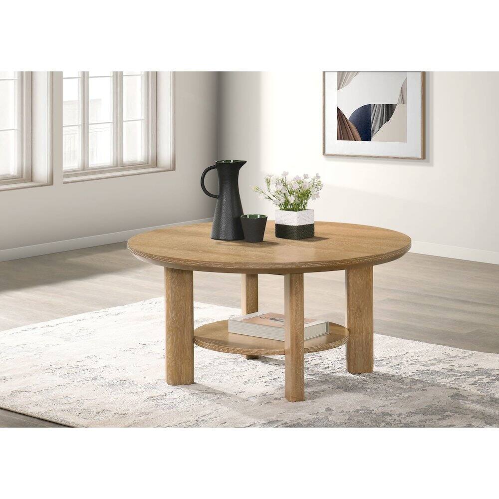 Angle. Coaster Co. of America - Ottowa 36-inch Round Wood Cocktail Coffee Table Light Oak - Light Oak.