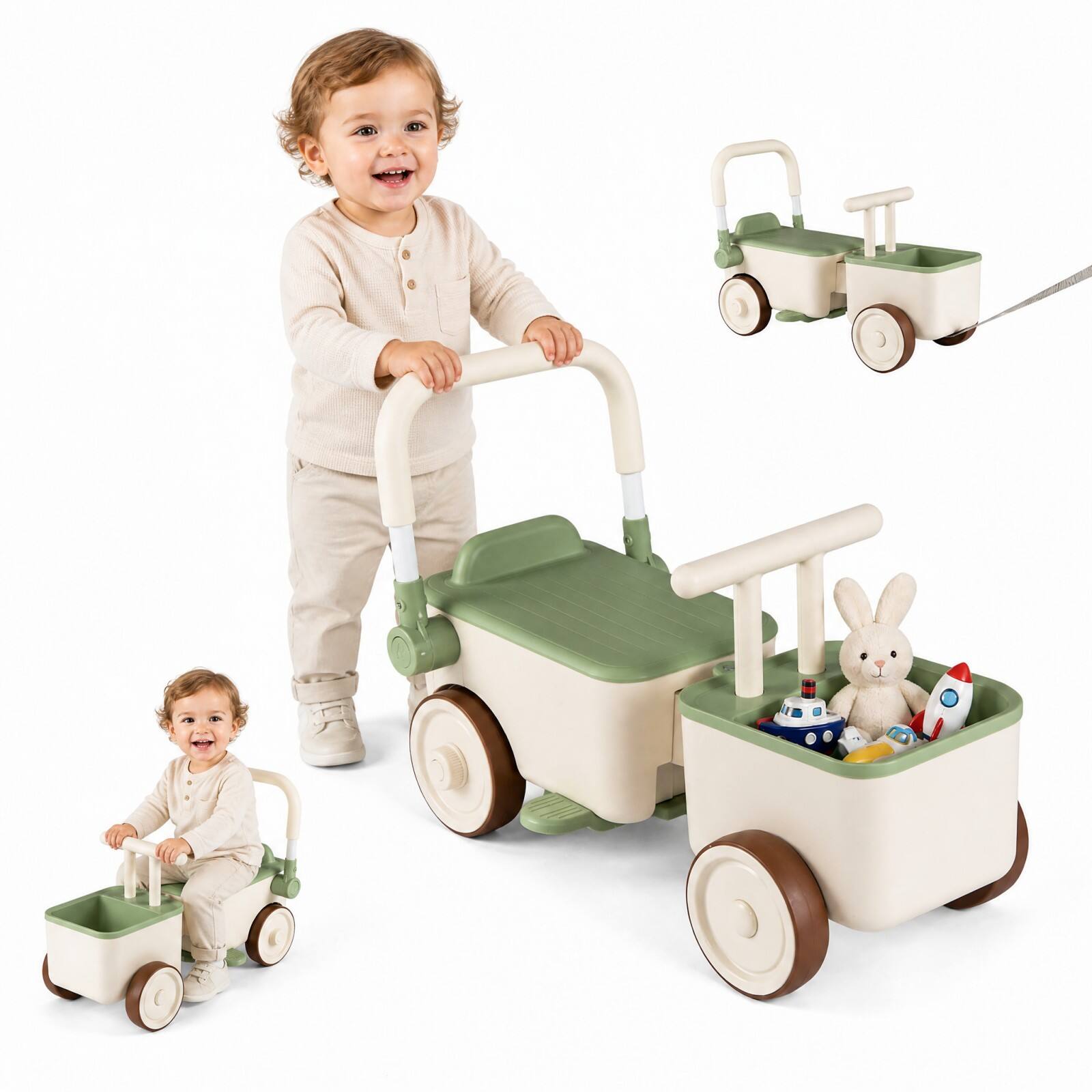 Alt View 9. Costway - Costway 3-in-1 Ride-On Push Car for Kids with Pull Rope - Green.