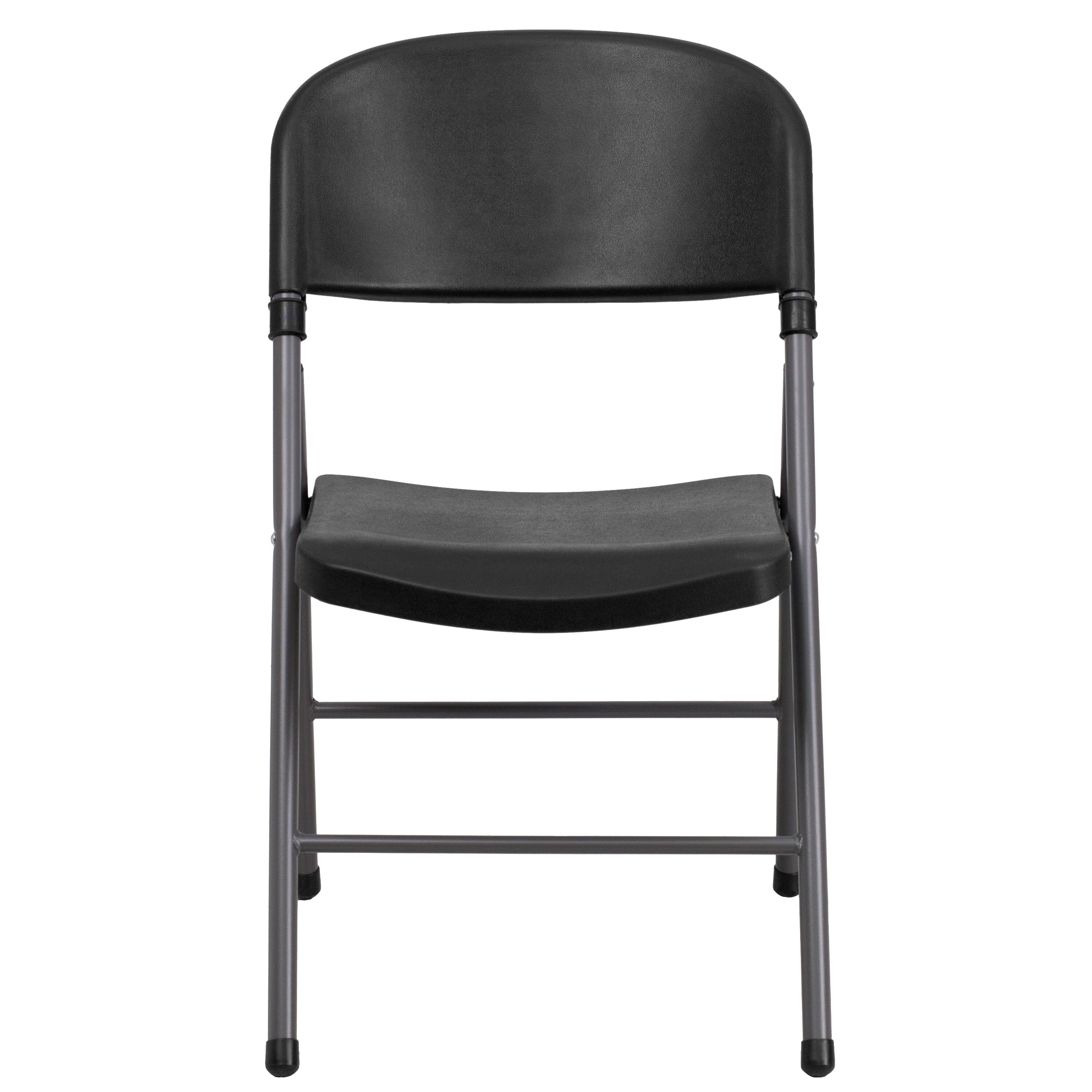 Alt View 3. Emma + Oliver - Missy Set of 6 330 lb. Capacity Plastic Folding Chairs with Charcoal Frame - Black.