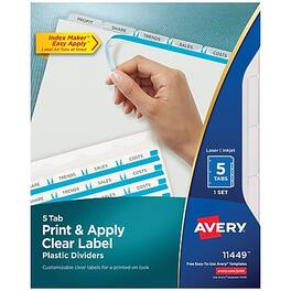 Avery - Index Maker Plastic Dividers with Print & Apply Label Sheets, 5 Tabs - Frosted White