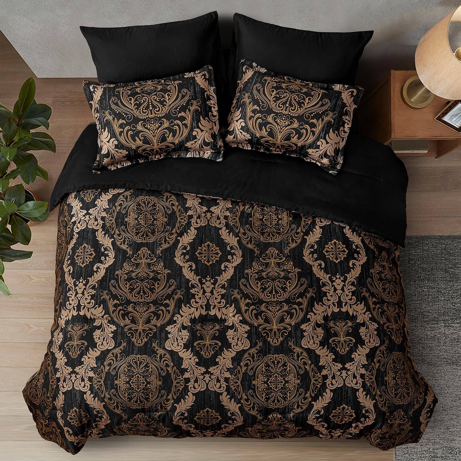 Alt View 4. NICHOLAS KLEIN - Comforter Set Queen Texture Bed In A Bag Microfiber Sets -1 1 Flat Sheet Fitted 2 Pillow Shams Pillowcases - Dark Brown Queen.
