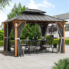 Modern Shade Outdoor Living Spaces - Modern Shade The Horizon Hardtop Gazebo 10' x 12' with 4 LED Lights, Galvanized Steel Double Roof