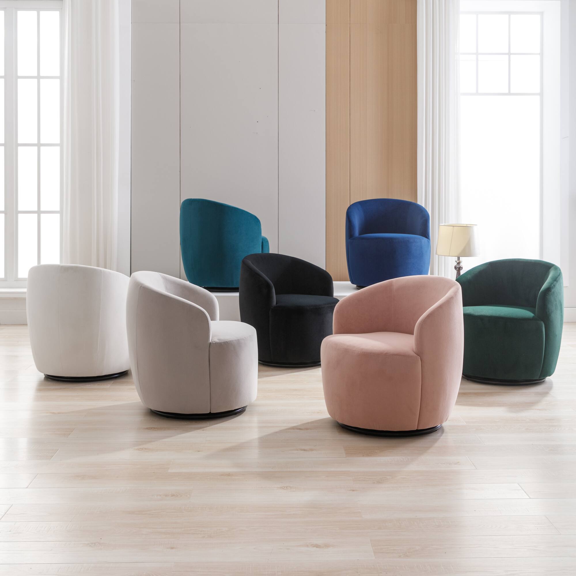 Left. GOODSILO - Contemporary Velvet Swivel Accent Armchair with Ergonomic Design and 360-Degree Rotation - Gray.