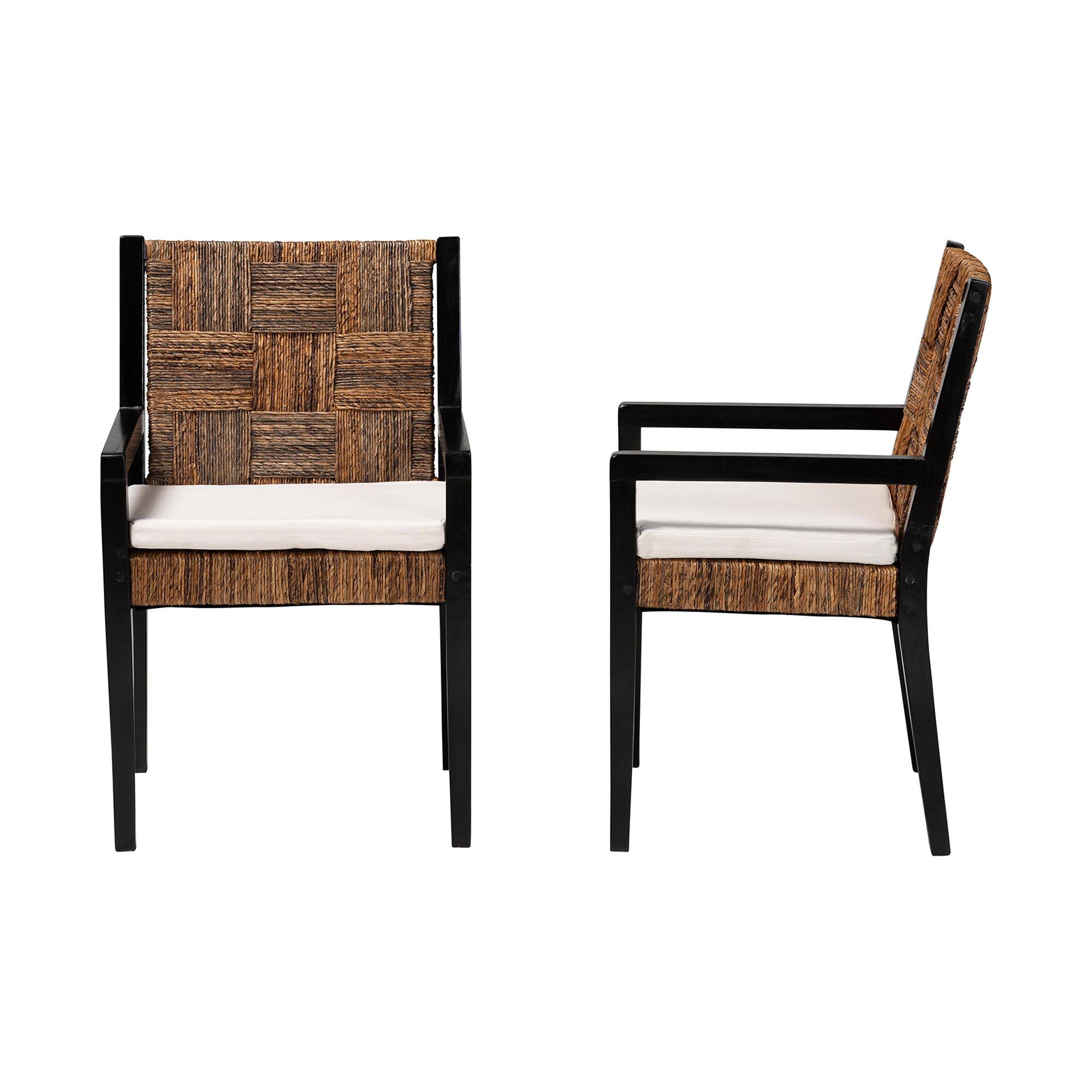 Left. bali & pari - Raniya 2-Piece Handwoven Seagrass Armchairs - Solid Mango Wood Frame Dining Chair with Woven Seat and Backrest - Natural Brown/Black.