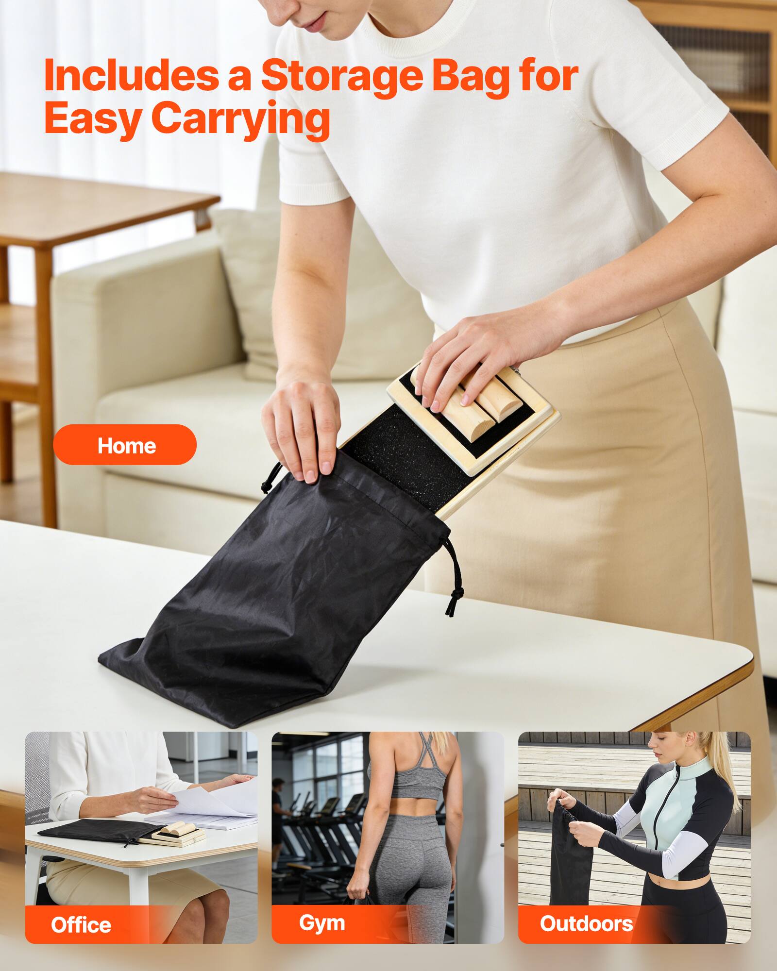 Includes a Storage Bag for Easy Carrying

- Home
- Office
- Gym
- Outdoors