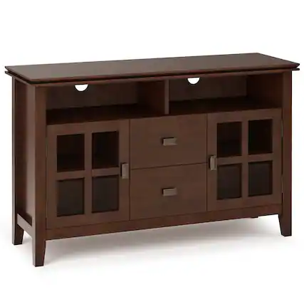 Front. Simpli Home - Artisan solid wood 48 inch Wide Contemporary TV Media Stand For TVs up to 55 inches - Russet Brown.