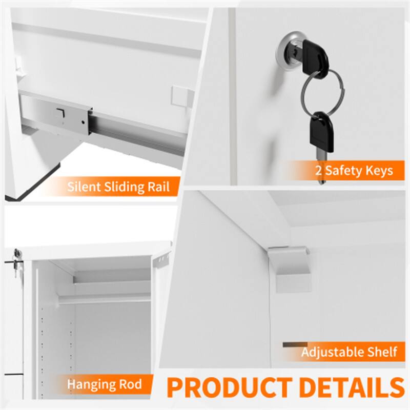 Silent Sliding Rail  
2 Safety Keys  
Adjustable Shelf  
Hanging Rod  

PRODUCT DETAILS