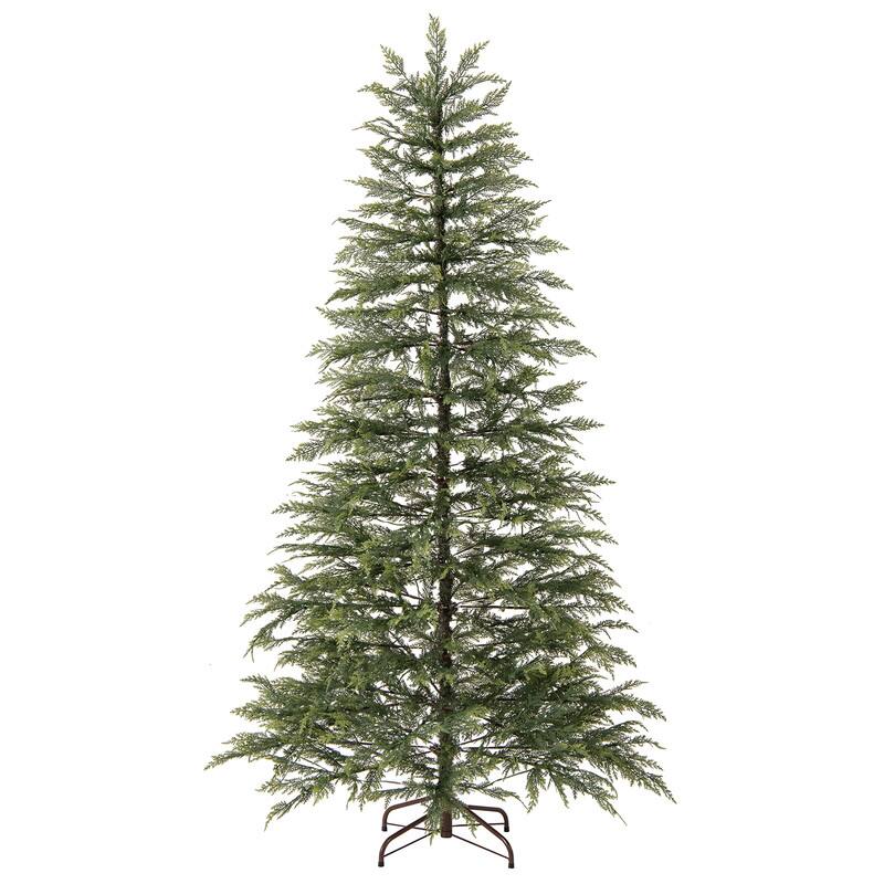 Front. WELLFOR - 6.5ft Pre‑lit Hinged Artificial Christmas Tree with 578 Branch Tips &390 Multi‑Color LED Light,Holiday Indoor Decoration - Green.