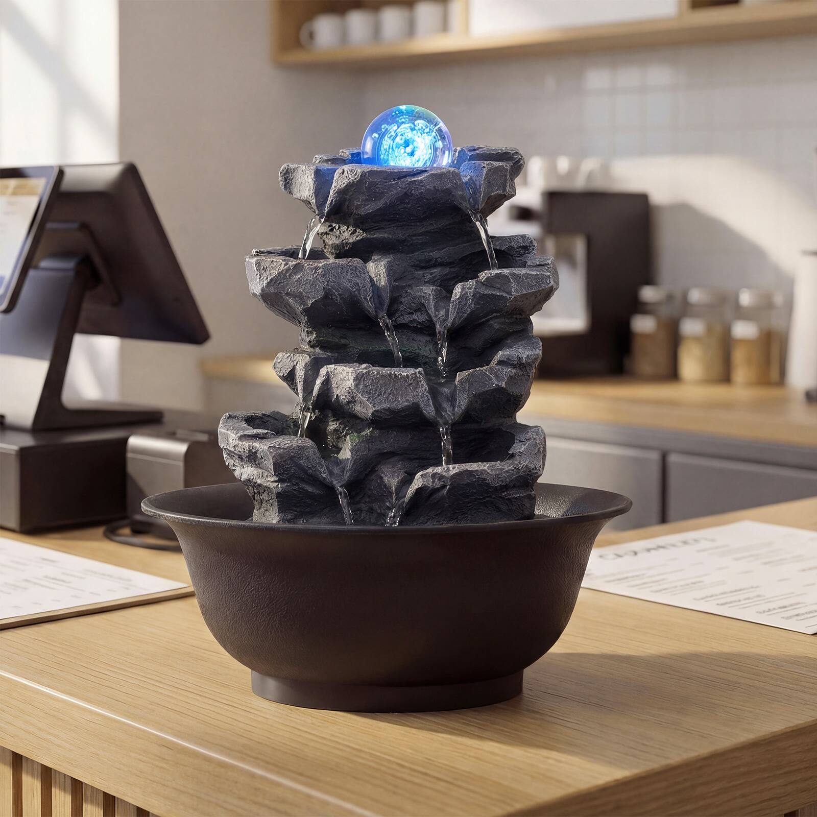 Alt View 3. Gymax - Gymax Tabletop Water Fountain w/Rolling Crystal Ball Color-Changing LED Light Pump - Black.