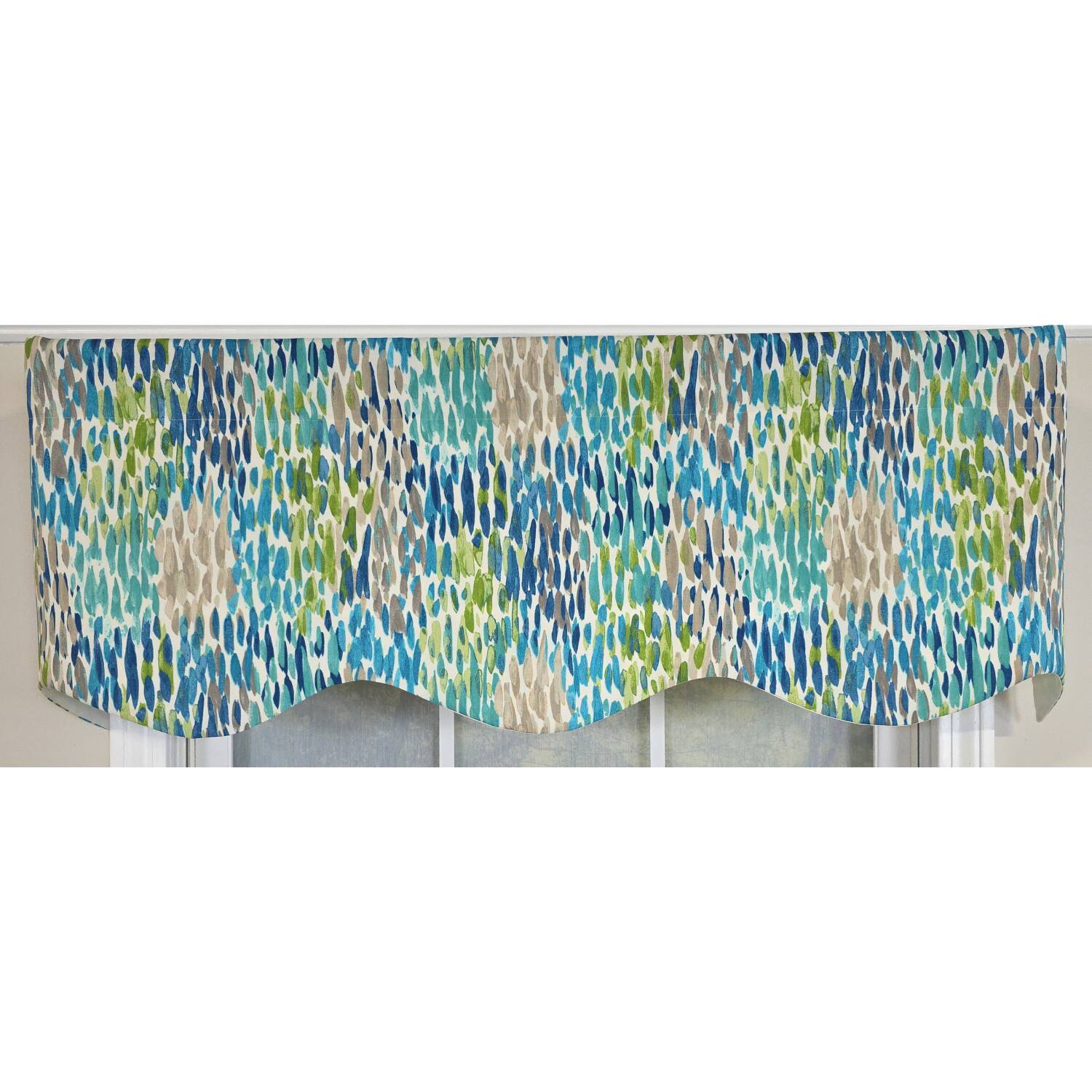 Left. RLF Home - RLF Home 100% Cotton Dazzle Provance With Poly/Cotton Ivory lining Rod Pocket Valance 50" x 17" Blue - Blue.