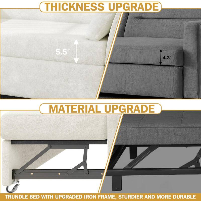 **Thickness Upgrade:**
- 5.5" 
- 4.3"

**Material Upgrade:**
- Trundle bed with upgraded iron frame, sturdier and more durable.