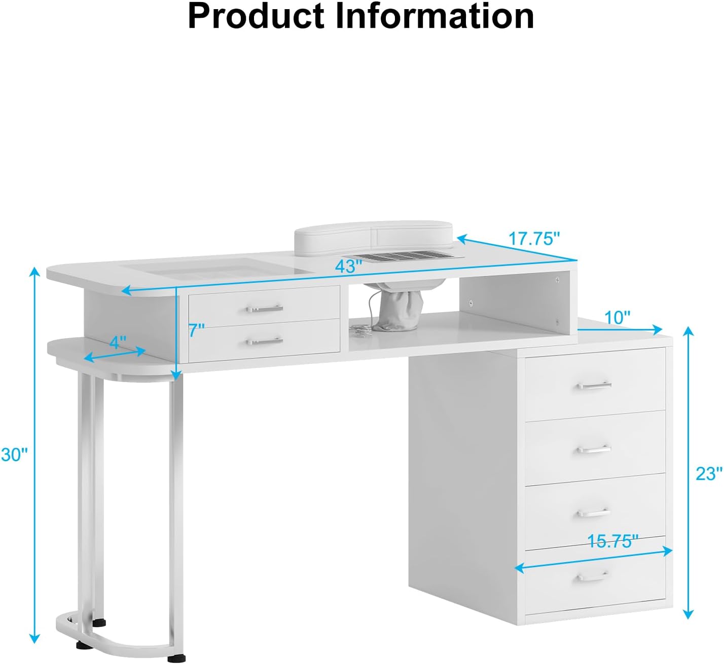 Product Information

- Width: 43"
- Depth: 17.75"
- Height: 30"
- Drawer Height: 15.75"
- Drawer Width: 23"
- Drawer Depth: 10"
- Overhang: 7"
- Leg Height: 4"