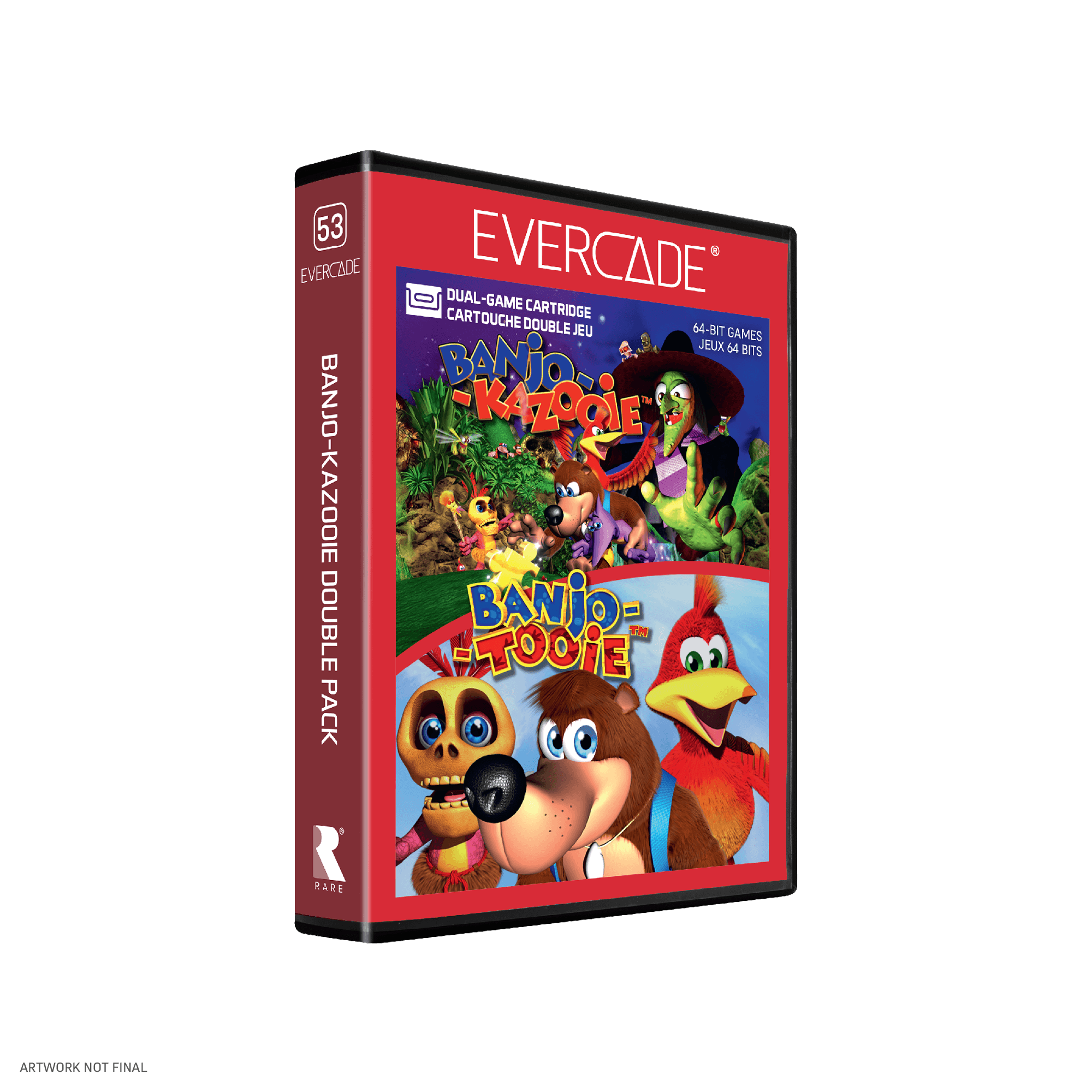 53 EVERCADE EVERCADE  
DUAL-GAME CARTRIDGE CARTOUCHE DOUBLE  
64-BIT GAMES JEUX 64 BITS  
BANJO-KAZOOIE BANJO-KAZOOIE  
DOUBLE PACK  
RARE