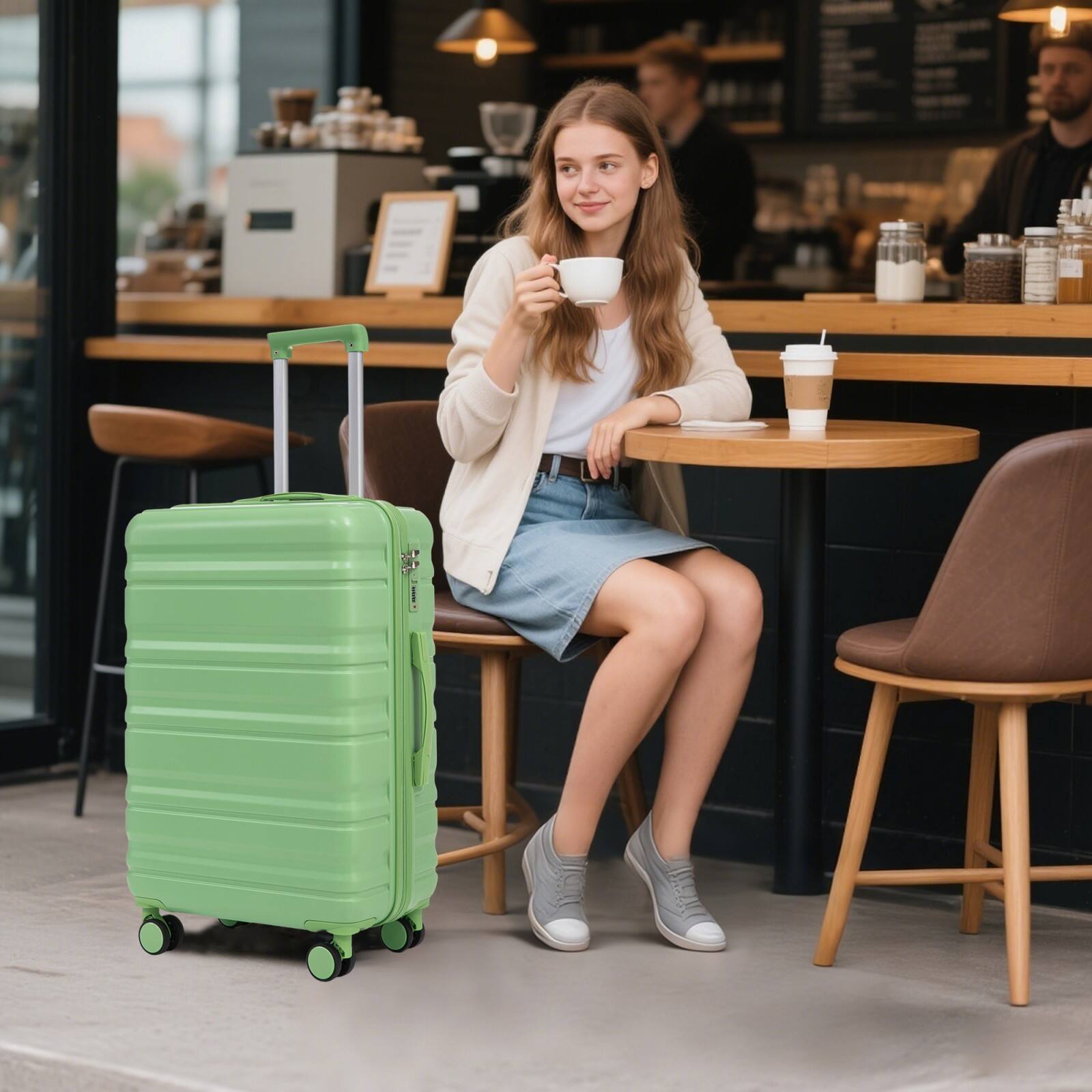 Alt View 1. Ecooso - 20"/24"/28" 3 pcs/set in ABS Spinner Wheel Luggage, Carry on Suitcase, Matching Color, Combination Lock - Green.