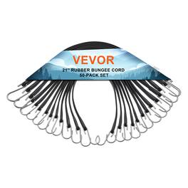 VEVOR - 50 Piece Flat Bungee Cord, 19.8 mm Heavy Duty Bungee Straps with Steel S-Hooks, 21" Elastic Bungee Rope for Cargo, Tarps - Black