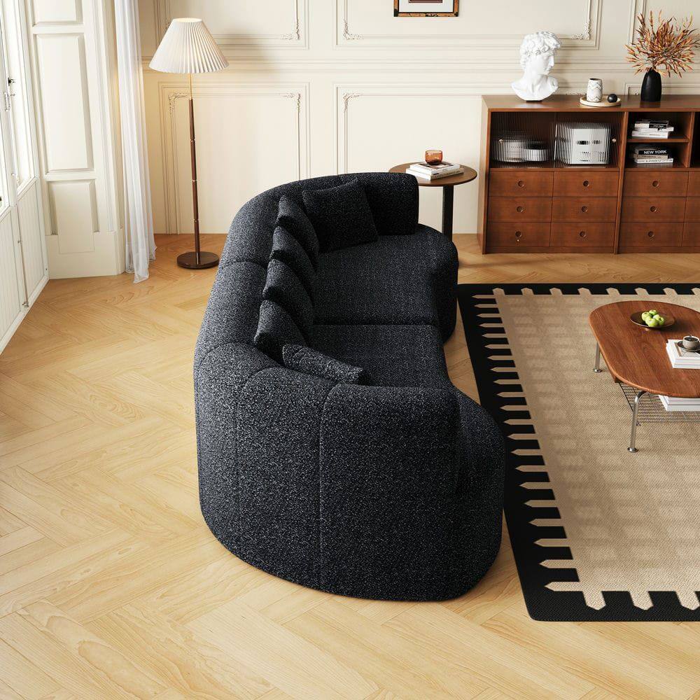 Alt View 8. Kadyn - 106.3" Curved Sectional Sofa, 4-Seater Corduroy Cloud Couch with 6 Pillows and Memory Foam - Black.