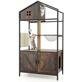 Kadyn - Cat Tree with Integrated Litter Box Enclosure and Multi-Level Condo, Rustic - Brown